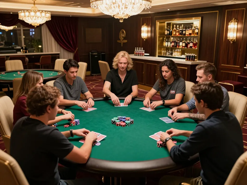 Experience luxury poker at Five88 with players strategizing in an upscale setting.