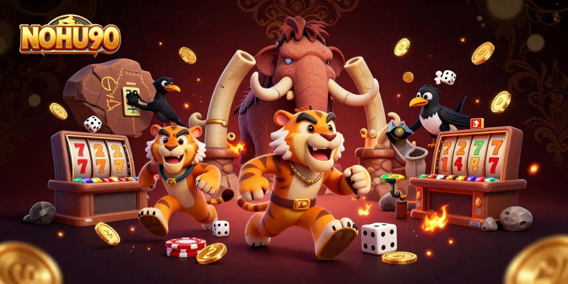 Engage with thrilling slots and jackpots at NOHU90's immersive casino scene, showcasing vibrant gaming action.