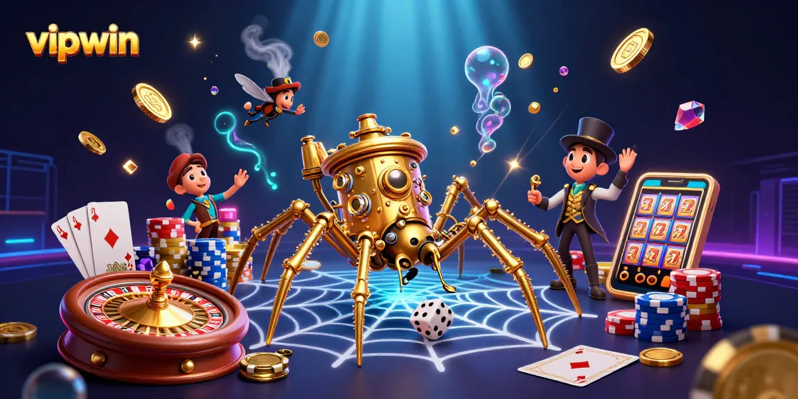 Spin to win at vipwin with golden coins and steampunk elements creating a vibrant casino experience.