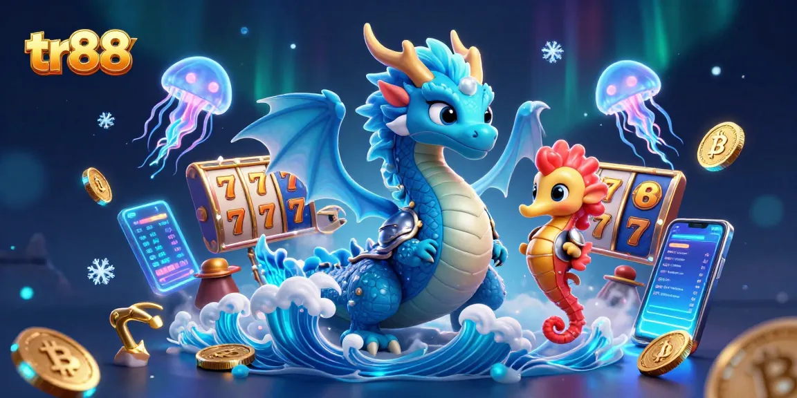 Spin the reels with tr88's exciting casino offers, featuring a vibrant sea dragon and knight.