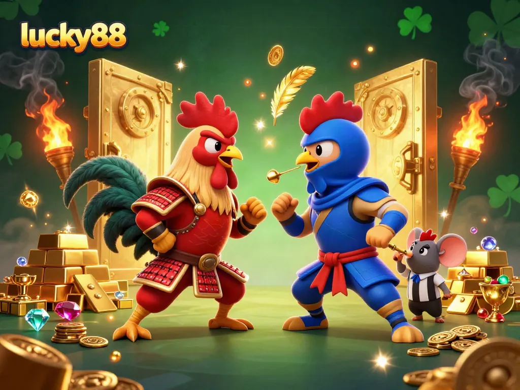 Experience the thrill of lucky88 as roosters clash in a dynamic casino showdown.