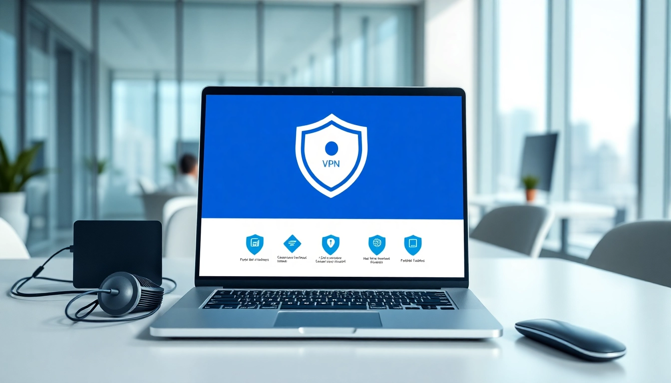 Find the best vpn in a modern workspace showcasing secure internet connections and advanced tech.