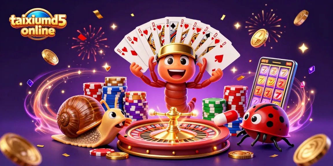 Experience taixiumd5 online with a vibrant 3D casino scene featuring a cartoon dealer and exciting game elements.