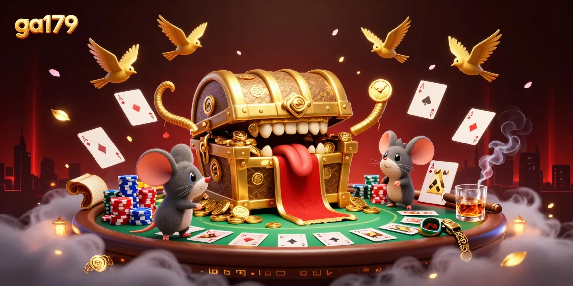 Watch the ga179 treasure chest attract adventurer mice in this immersive 3D gambling scene.