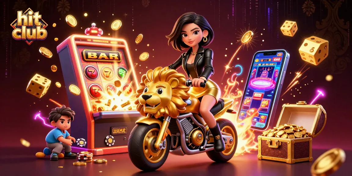 Hit club themed illustration showcasing dynamic gambling elements and a glamorous character.