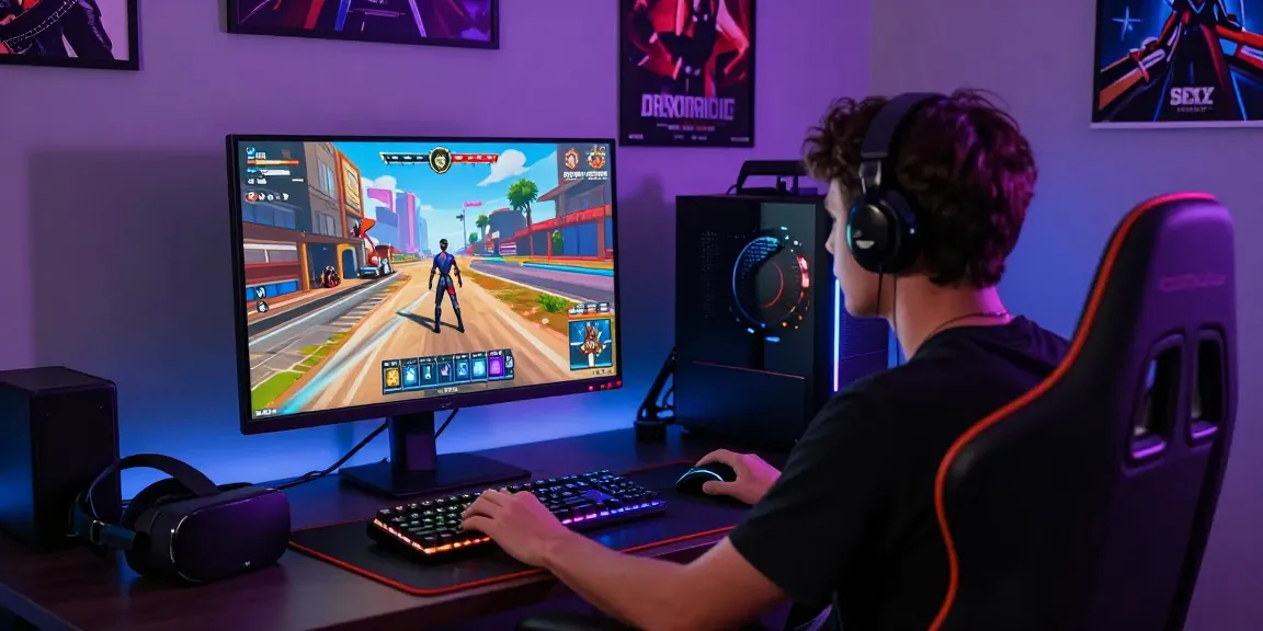 Exciting scene of a player enjoying sex games online on a vibrant gaming setup.