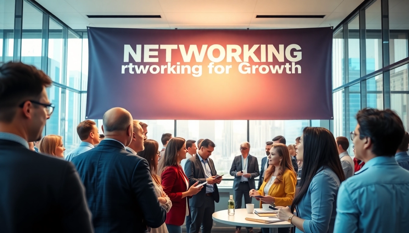 Engaged professionals at construction networking events discussing opportunities in a bright conference room.