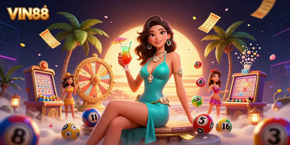 Experience the excitement of VIN88 with vibrant lottery elements and glamorous casino scenes.