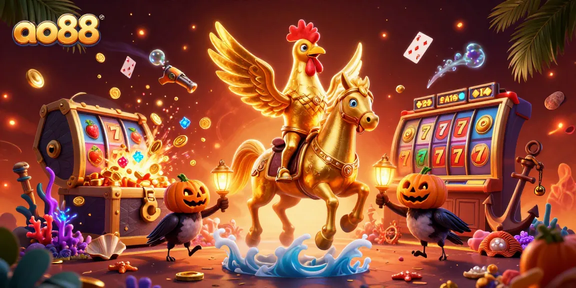 Engage with ao88's thrilling slots in a vibrant casino scene featuring dazzling characters and rich game elements.