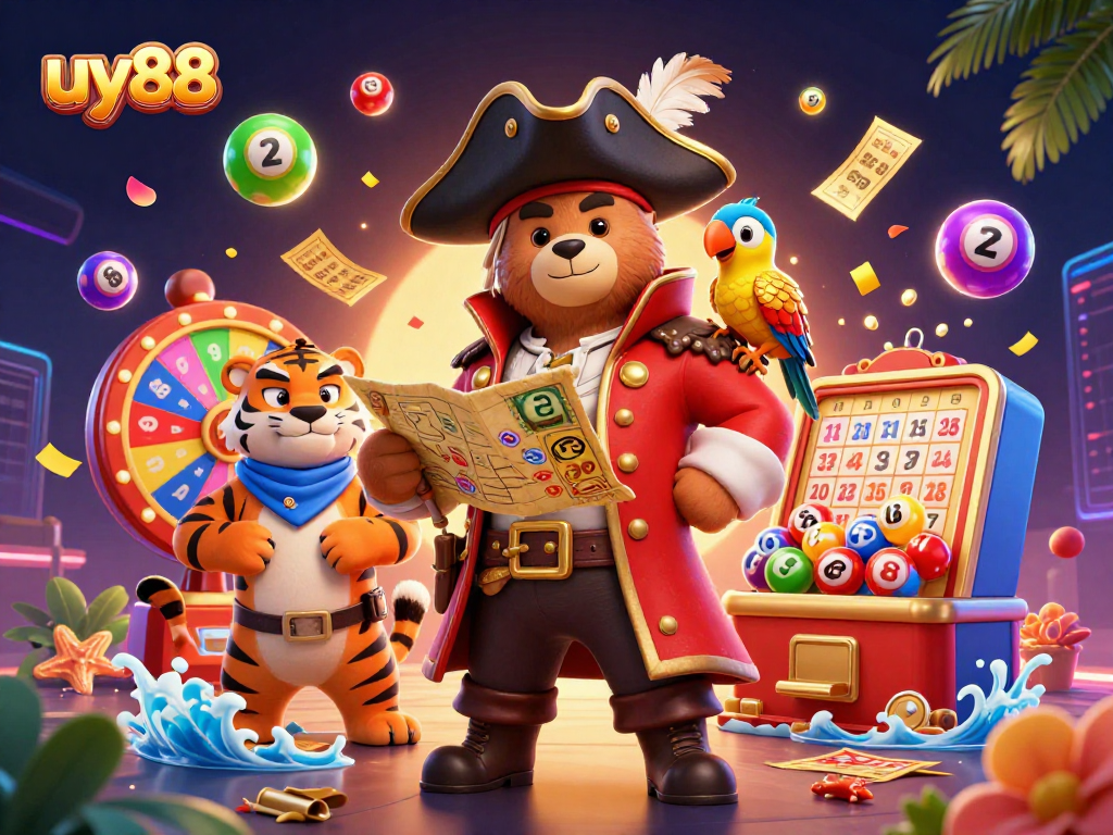 Spin and win with uy88 in a vibrant casino scene filled with colorful lottery elements and dynamic visuals.