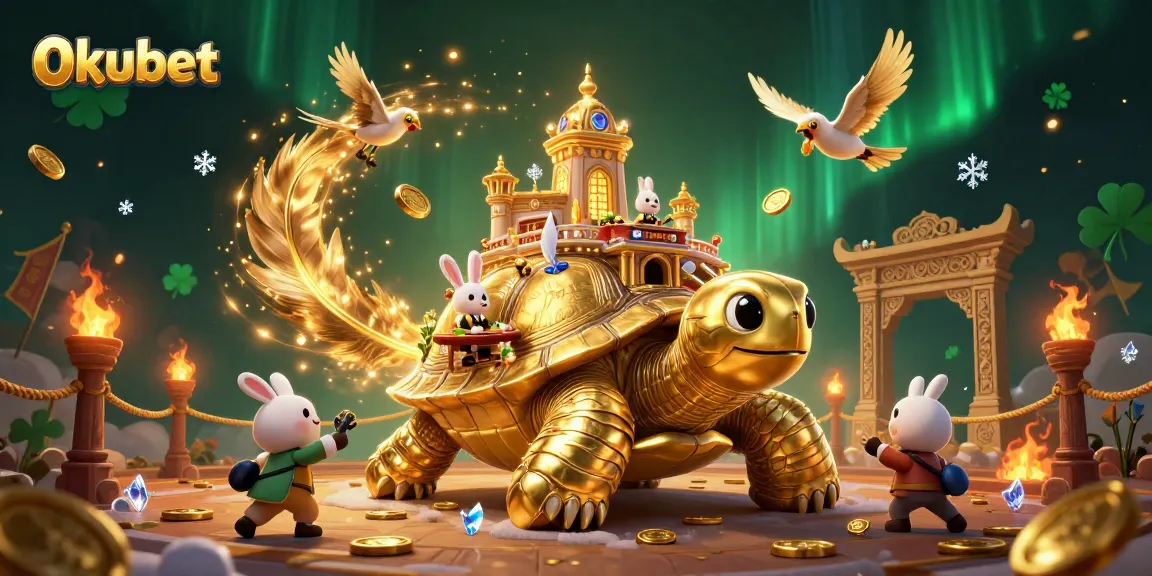 Experience the thrill of 0kubet with colorful characters and vibrant casino elements in this 3D illustration.