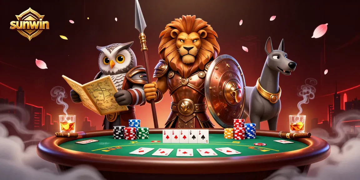 Experience sunwin with a heroic Spartan lion amidst vibrant casino action and rich details.