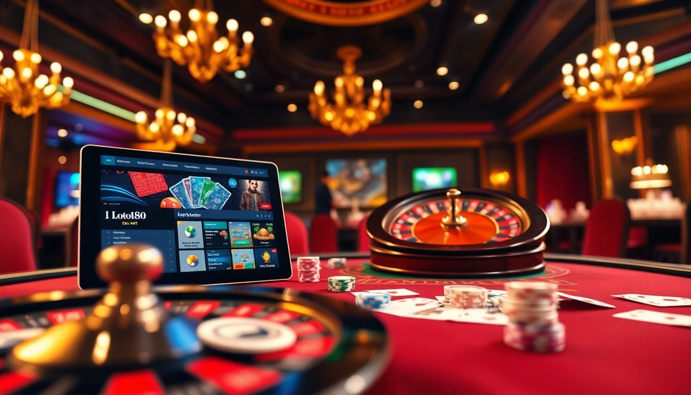 Experience the thrill of betting at loto188.gb.net with an inviting casino scene featuring poker tables and roulette wheels.