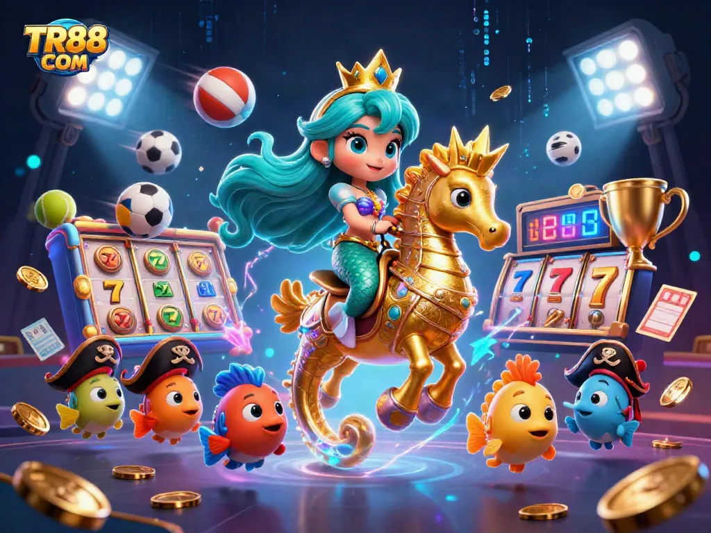 Engage in thrilling gameplay at TR88 COM with an illustration featuring vibrant casino elements.