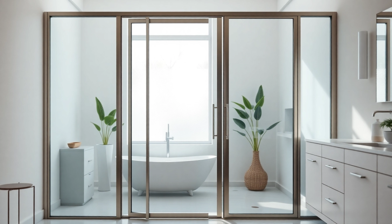 Showcase of glass shower doors highlighting elegant, modern design in a bright bathroom setting