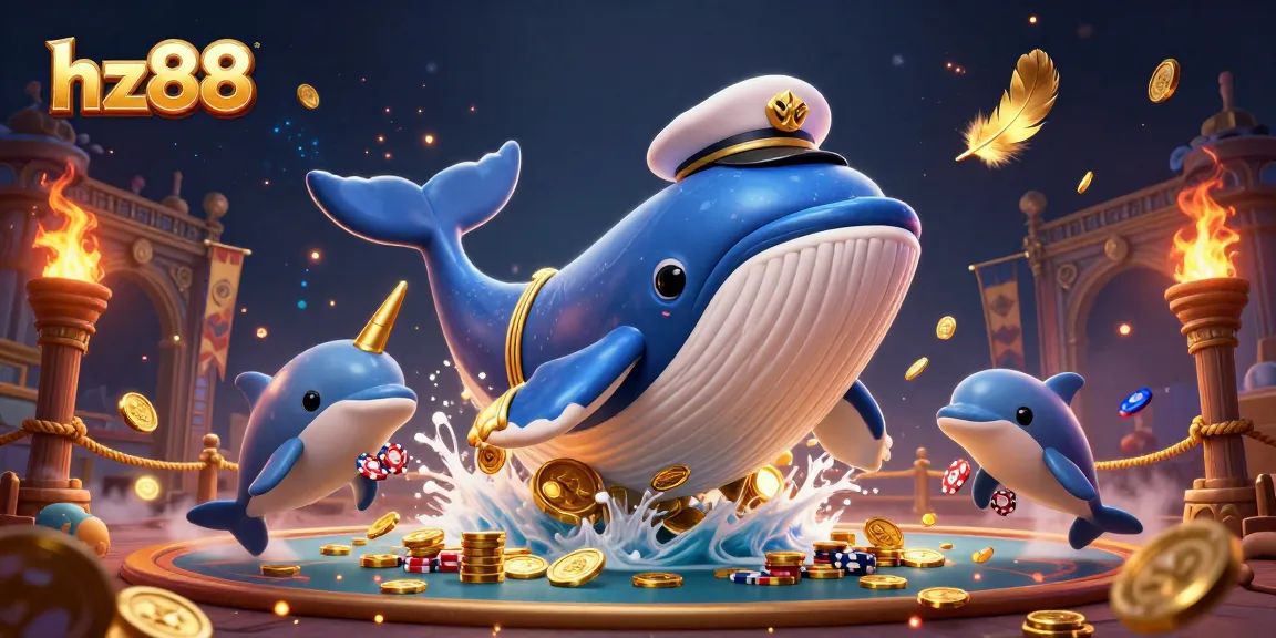 Experience exciting gameplay at hz88 with a captivating scene featuring a whale, narwhal, and dolphins surrounded by coins.