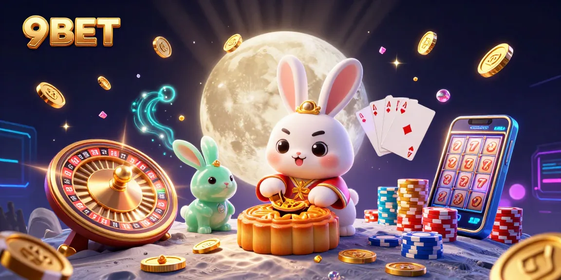 Win big with 9BET as the moon rabbit reveals poker chips hidden in mooncakes.