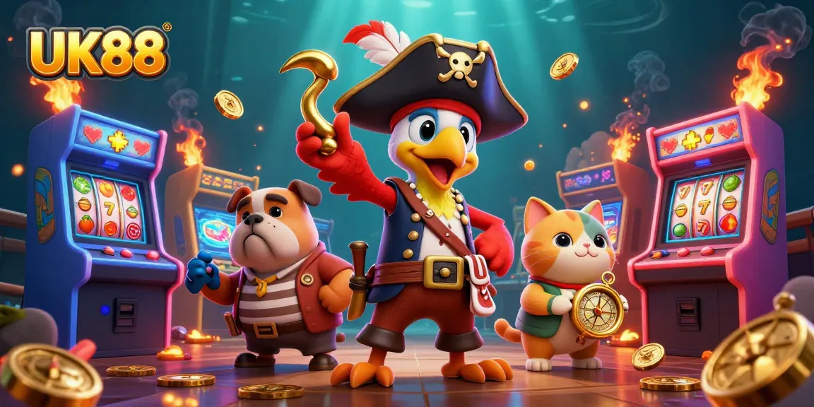 Experience thrilling casino adventures with UK88’s vibrant pirate-themed illustration.