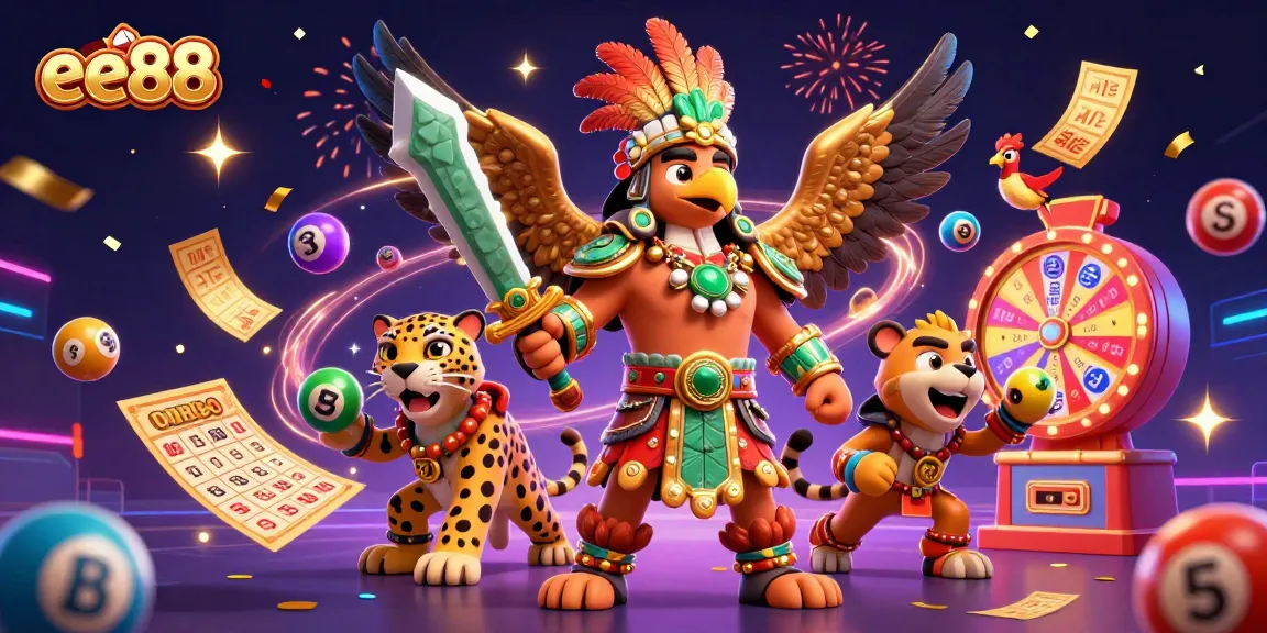 Engage with the vibrant world of ee88 through a lively illustration of Aztec warriors amid a festive gambling scene.