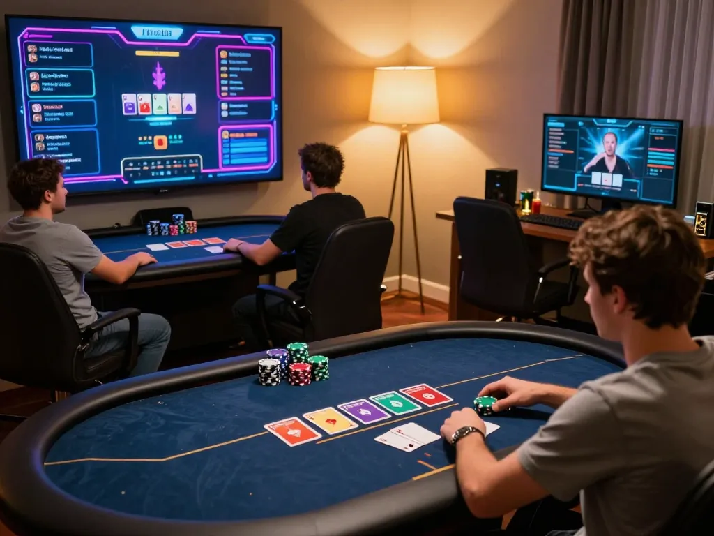 Engaging online poker game scene showcasing players’ strategies and excitement with 7mcn