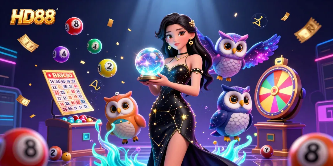 Experience the excitement of HD88 casino with vibrant lottery elements and mystical characters in action.