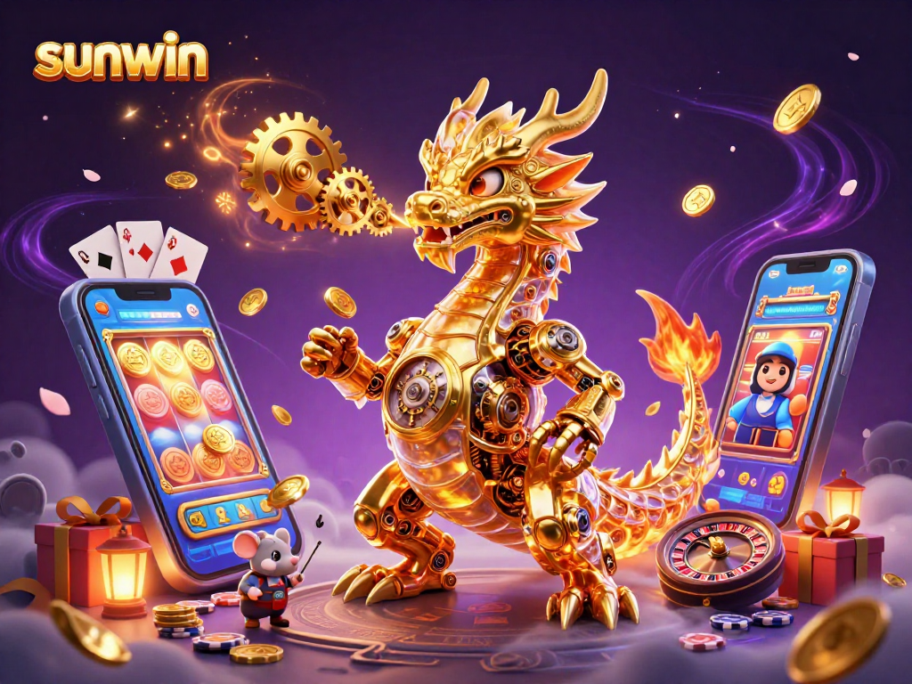 Experience thrilling wins with sunwin in this vibrant 3D casino illustration packed with action.
