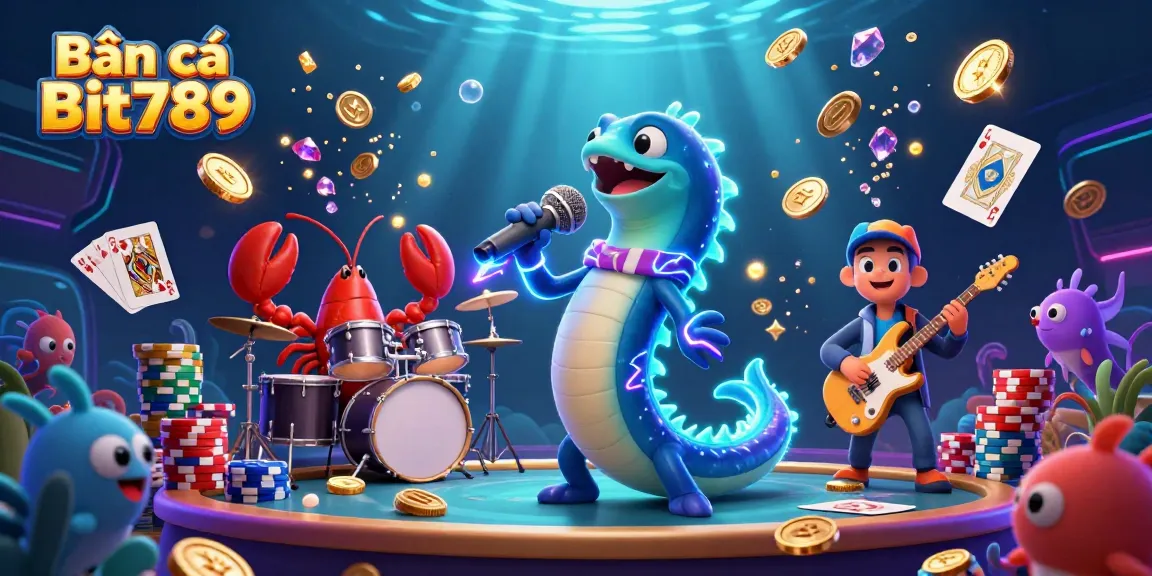 Bắn cá Bit789 showcases a lively underwater casino scene with vibrant characters and game elements.