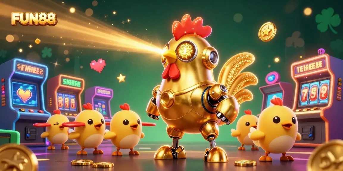 Engage in thrilling gameplay at FUN88 with a vibrant casino scene full of action and golden symbols.
