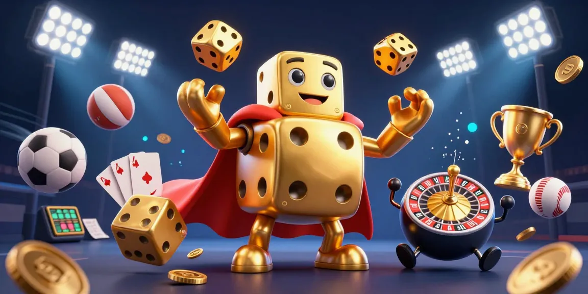 Join the excitement with TOPBET as the golden dice golem juggles wins in an animated casino scene.