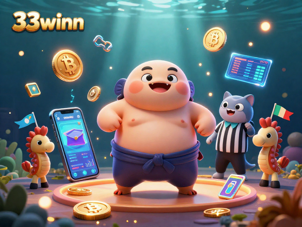Experience the thrill of 33winn in a vibrant underwater casino scene with a blowfish champion.
