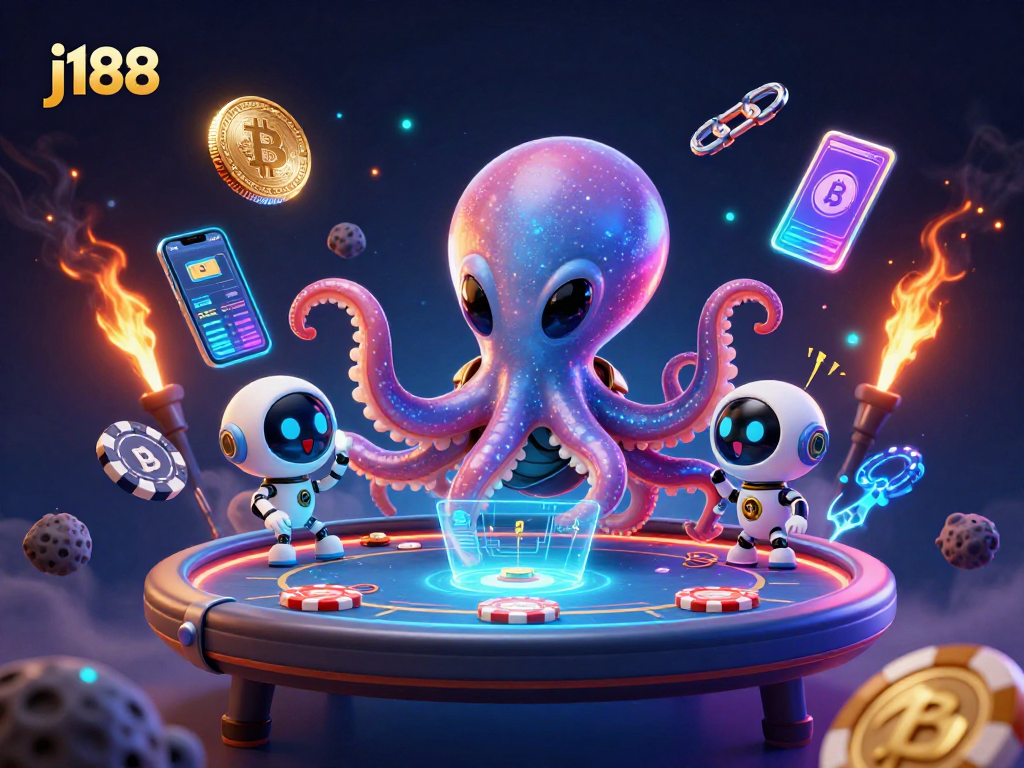 j188 welcomes players to an exciting alien-themed poker experience with vibrant cryptocurrency elements