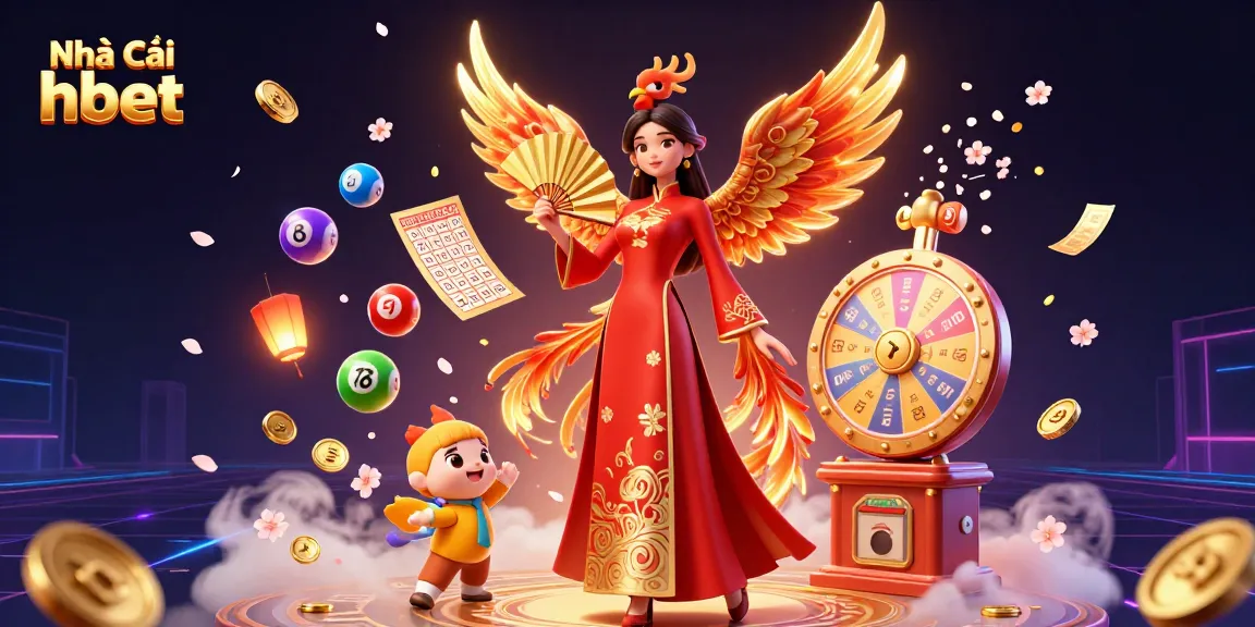 Experience the excitement of Nhà cái hbet with vibrant gaming elements and dynamic lottery actions in a colorful 3D illustration.