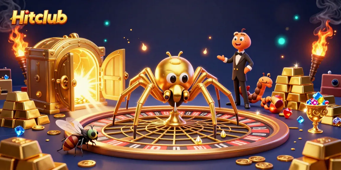 Experience thrilling wins at Hitclub with a golden spider spinning a roulette web.