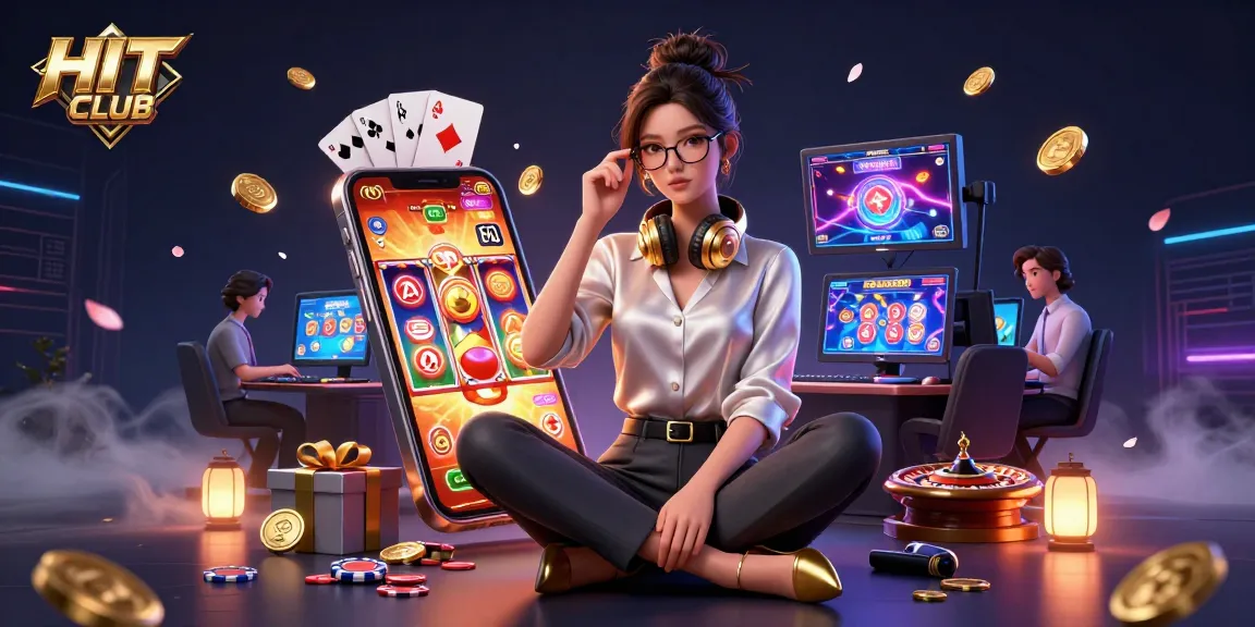 Engage with HIT CLUB in this vibrant gaming scene showcasing thrilling casino elements and dynamic characters.