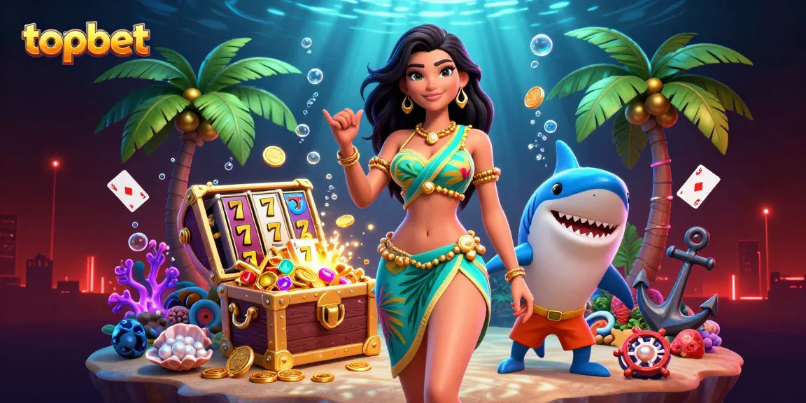Win big with topbet in this vibrant online casino scene featuring dynamic characters and slots.