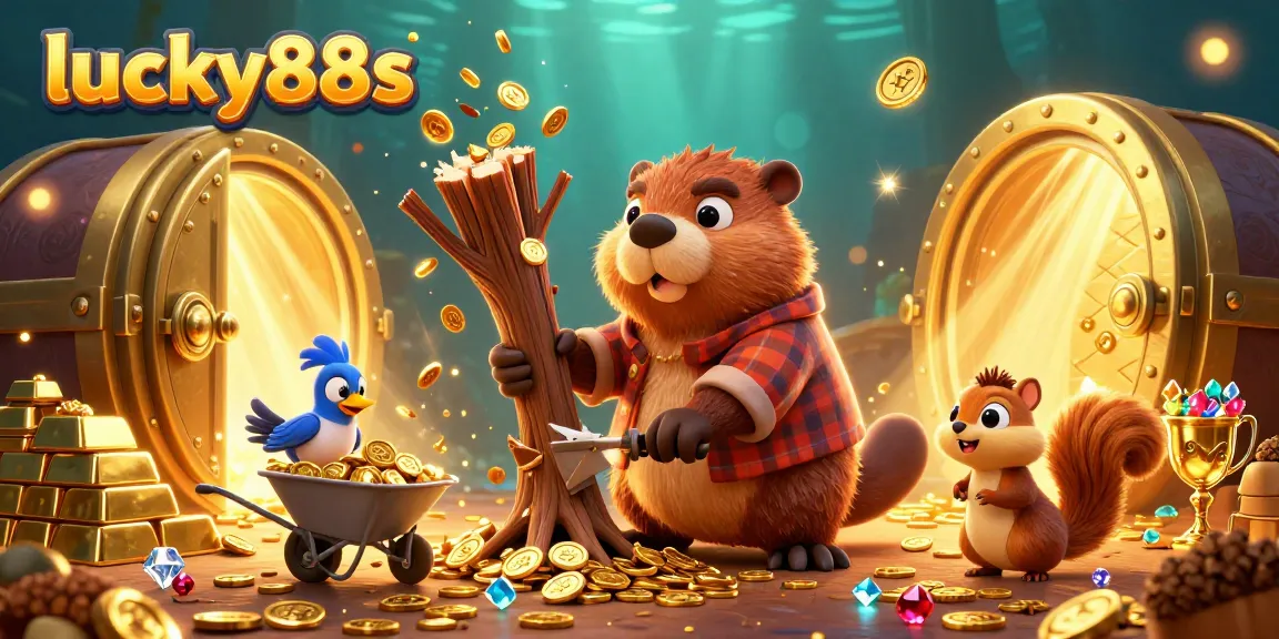 Spin to win with lucky88s, where beavers rain coins in a vibrant casino scene!