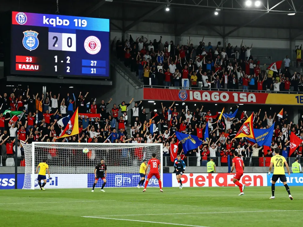Live soccer match showcasing kqbd with cheering fans, players in action, and vibrant stadium atmosphere.