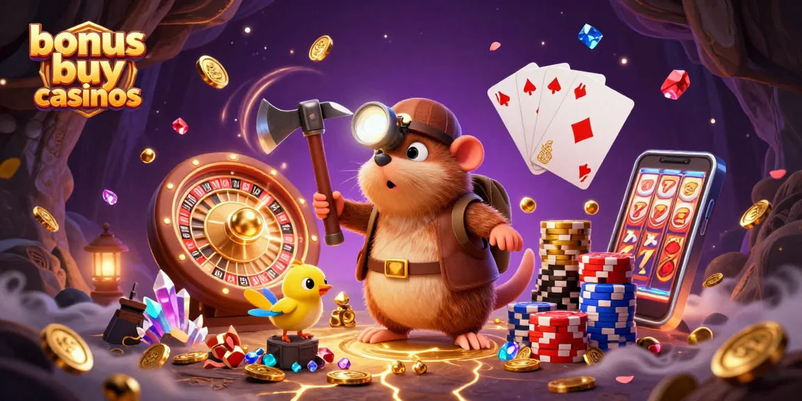 Experience excitement in bonus buy casinos with a treasure hunter mole, jewels, and dynamic game elements.