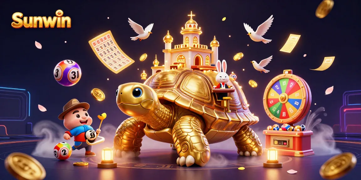 Experience thrilling gameplay at Sunwin with vibrant lottery balls and a golden casino.