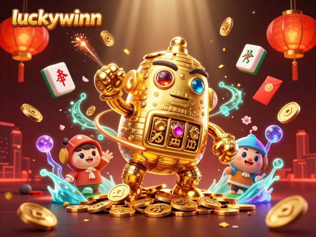 Experience thrilling wins at luckywinn with a vibrant 3D casino scene featuring animated treasures.