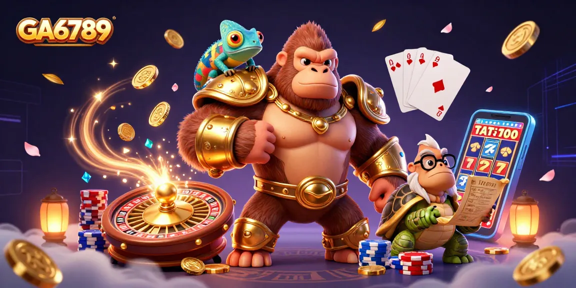 Engage with GA6789's vibrant casino world featuring a powerful gorilla, chameleon, and wise tortoise.