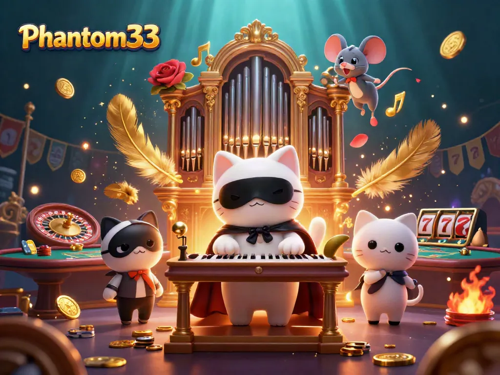 Experience thrilling action at Phantom333 casino with a cartoon phantom and lively gaming atmosphere.