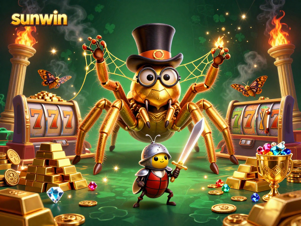 Experience the thrill of gaming with sunwin's vibrant 3D casino scene featuring a golden tarantula and Beetle knight.