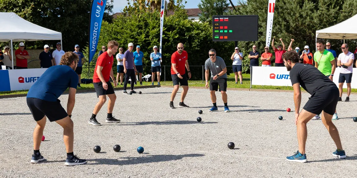Petanque athletes competing at fopikotapalu.org event, showcasing vibrant sportsmanship and teamwork.