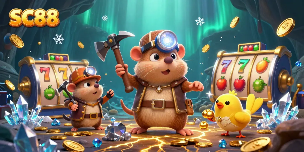 Engage with SC88's thrilling slot games featuring a treasure hunter mole and vivid casino elements.