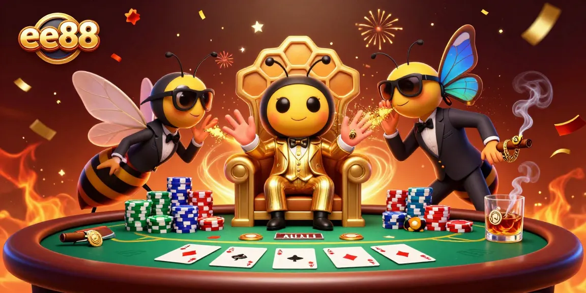 Experience the excitement of ee88 with a thrilling casino-themed 3D illustration featuring a bumblebee mob boss.
