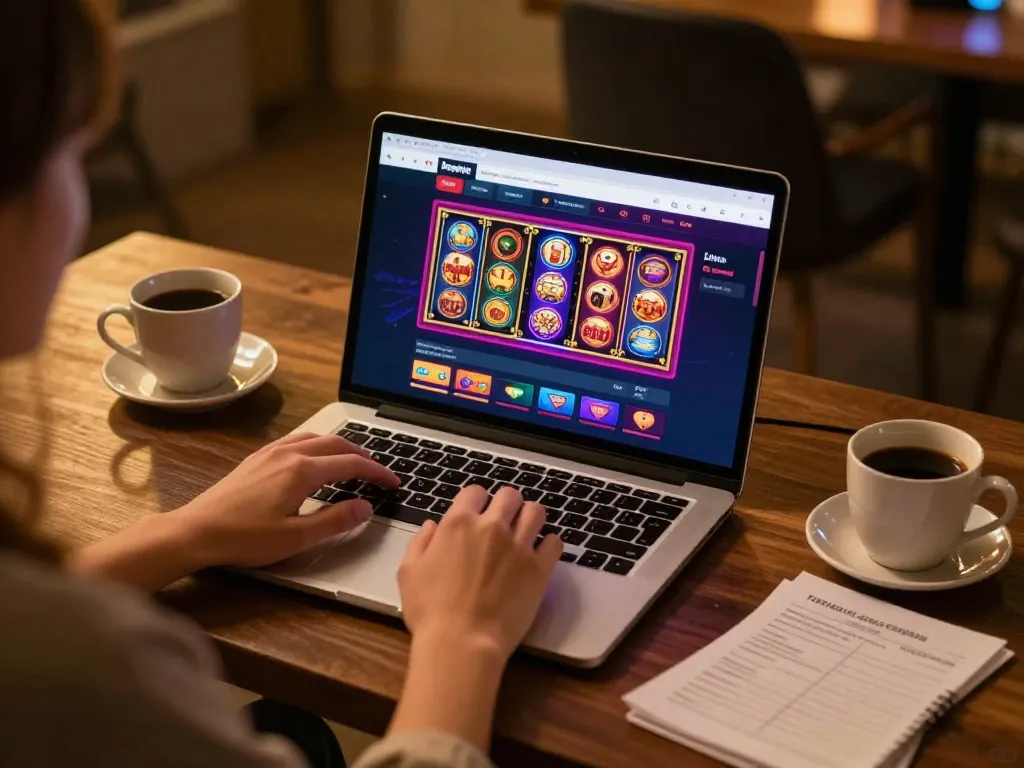 Enjoying immersive games on Bomwin online casino platform at home with strategic notes.