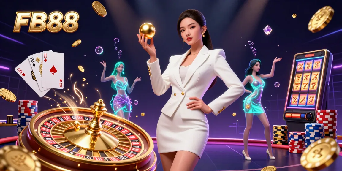 Experience the thrill at FB88 online casino with luxurious lighting and glamorous gaming elements in this vibrant scene.
