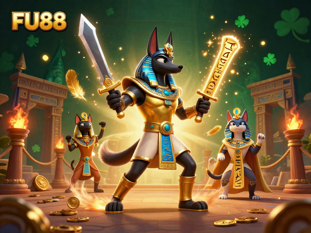 Experience thrilling gameplay at FU88 with Anubis and Bastet in an Egyptian casino setting.