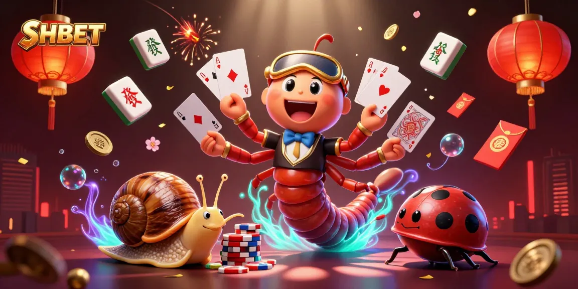Experience SHBET's thrilling gaming with a vibrant scene featuring unique characters and casino elements.